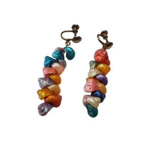 Colorful shell screw on earrings